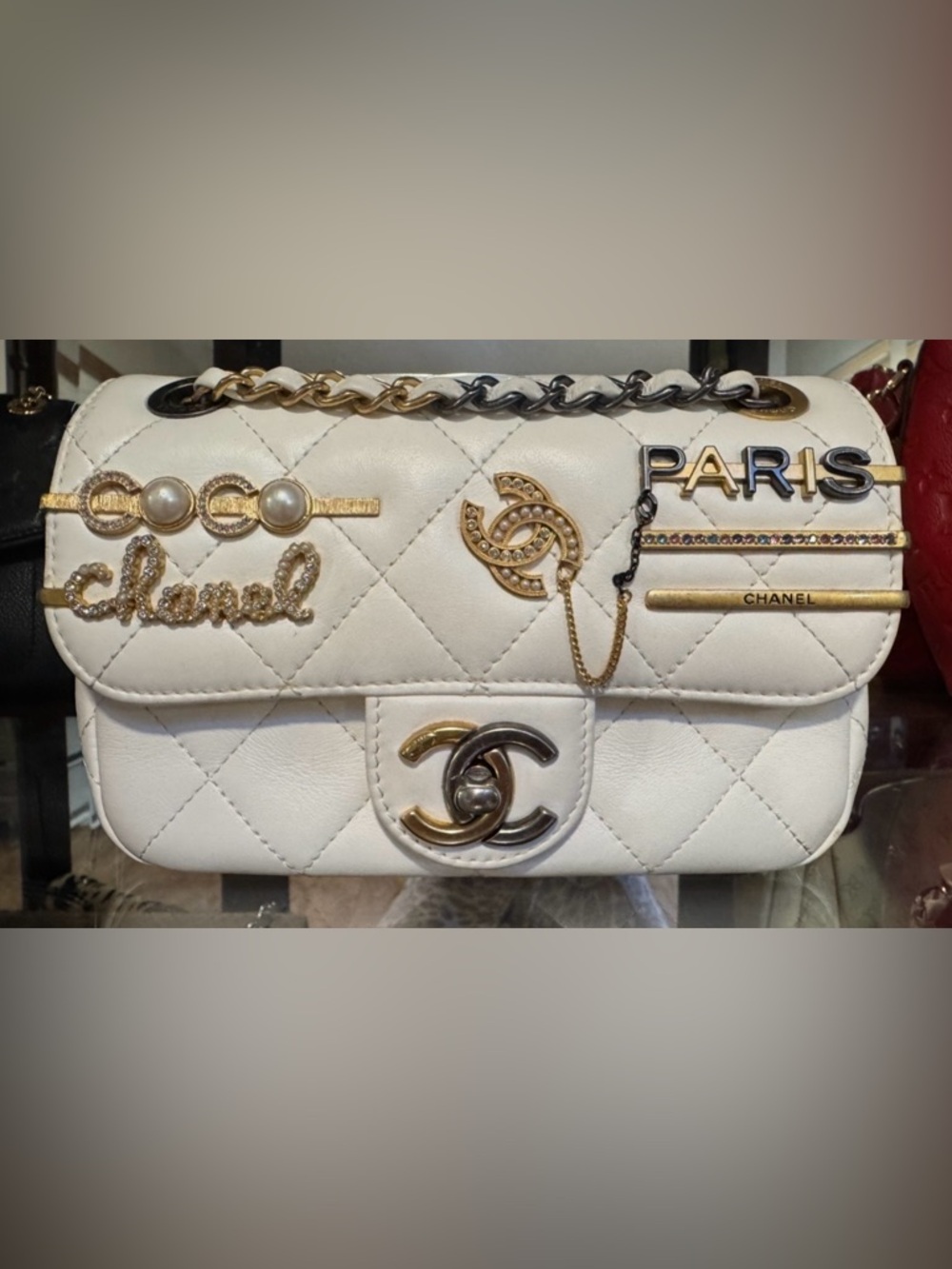 Chanel White Quilted Coco Flips Shoulder Bag with Gold Accents